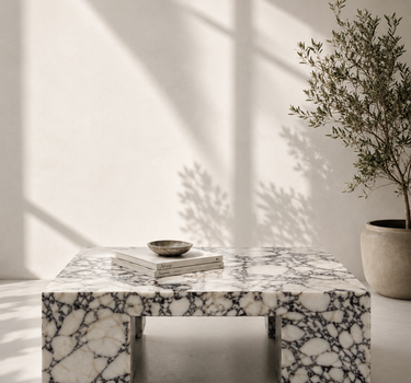 Viora Calacatta Viola Marble Coffee Table with bold square architectural form