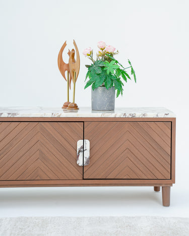 Zino Calacatta Viola Marble & Teakwood Wood TV Unit