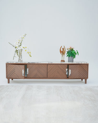 Zino Calacatta Viola Marble & Teakwood Wood TV Unit